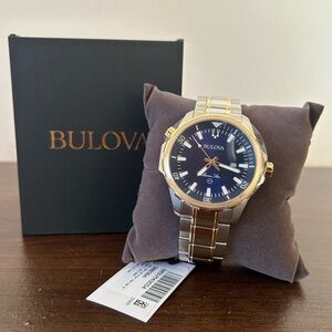 NWT Bulova Men's Marine Star Analog Watch Silver Blue 100 M New with Tags